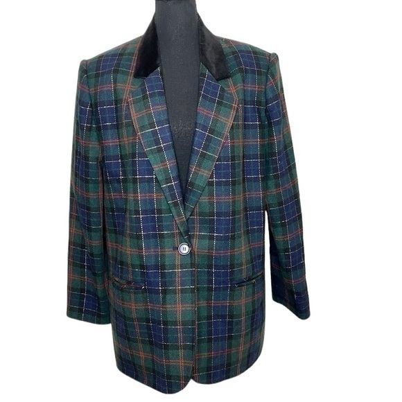 Women’s Vintage Sag Harbor Christmas Plaid Blazer Green Plus Size 14 - Picture 1 of 16